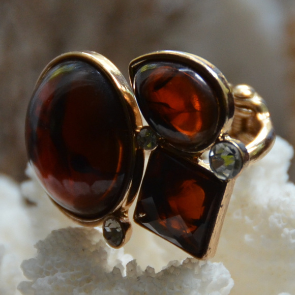 Mackenzie brown amber chunky clamper ring size 5 - Picture 4 of 8